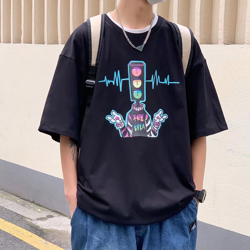 Áo Thun Tay Ngắn Dáng Rộng In Họa Tiết Hoạt Hình Phong Cách Nhật Bản Thời Trang Mùa Hè Cho Nam Và Nữ M-8XL