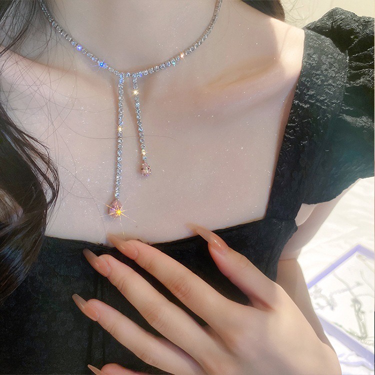 Vòng cổ Kim Cương Bạc Tua Rua Thời Trang Cho Nữ