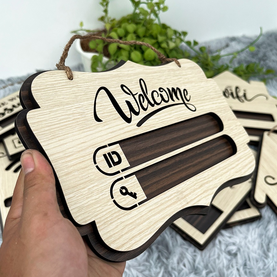Bảng welcome kết hợp wifi gỗ treo tường trang trí decor homestay, quán cafe, trà sữa, nhà nghỉ, khách sạn
