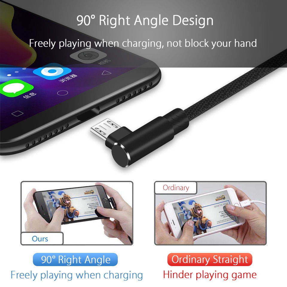 Dây cáp sạc Micro USB 90 độ 3M 2m 1m Samsung Galaxy A6 A7 2018 Huawei Honor 8c 7c 7A 8X