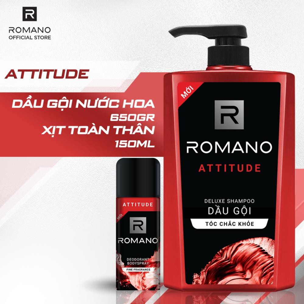 Combo Dầu Gội Romano Attitude 650g + Xịt Toàn Thân Ngăn Mồ Hôi Mùi Cơ Thể 150ml