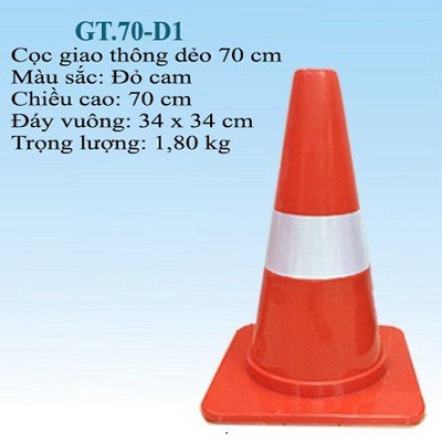 Cọc giao thông, cọc tiêu phản quang dẻo chóp nón GT70-D1 kích thước 73 *34cm