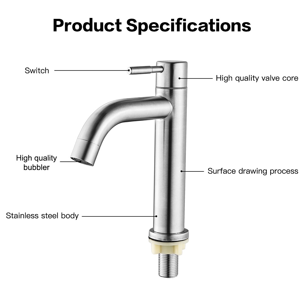 EKEZ  Vòi Phòng Tắm Bồn Rửa Tay Thép Không Gỉ SUS304 Vanity Đơn Vòi Lạnh
