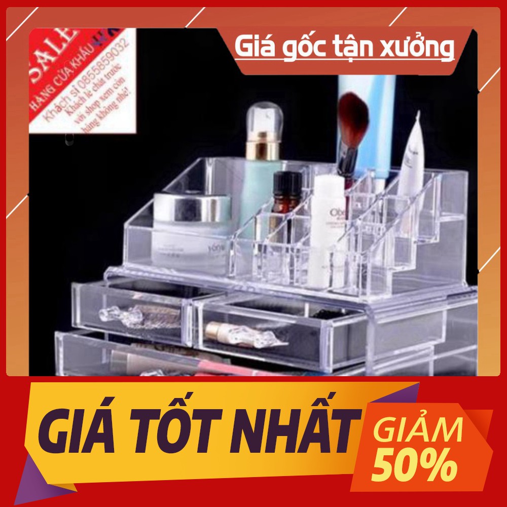 [Sale toàn shop] Sẵn hàng KỆ MỸ PHẨM 4 TẦNG KÈM KHAY SON TRONG SUỐT