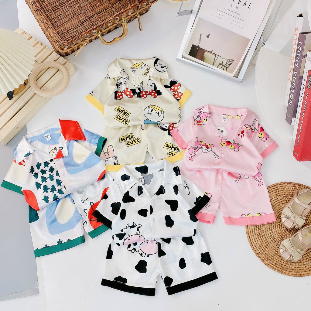 CT37 Bộ Cộc Tay Pyjama Bò Sữa Cho Bé Chất Liệu Vải Kate Cao Cấp Đủ Size Từ 8-20Kg Chơi Tết VNXK Nhật-Hàn