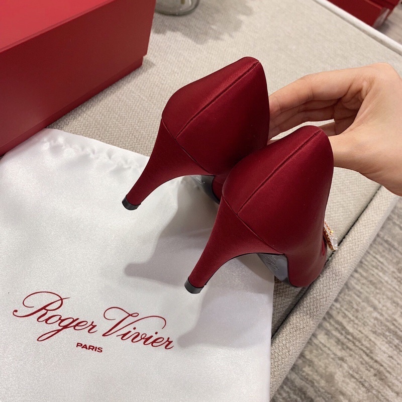 Giày cao gót 6.5cm mũi tròn thiết kế siêu sang thương hiệu Roger Vivier cao cấp da thật