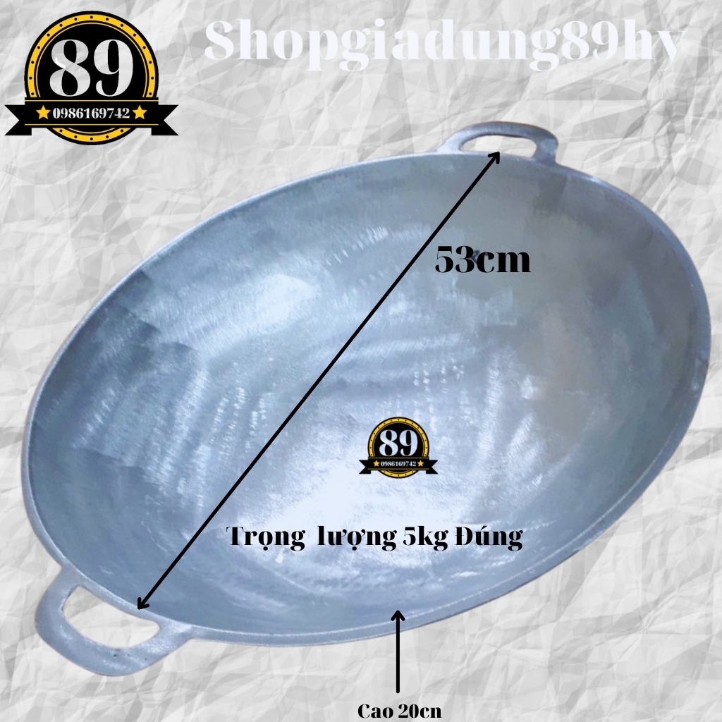 Chảo gang Làng Nghề đáy võng chuyên chiên cơm, xào nấu thức ăn Rán bánh xèo size 53cm Nặng 5kg Đủ [ CAM KẾT ĐÚNG HÀNG ]