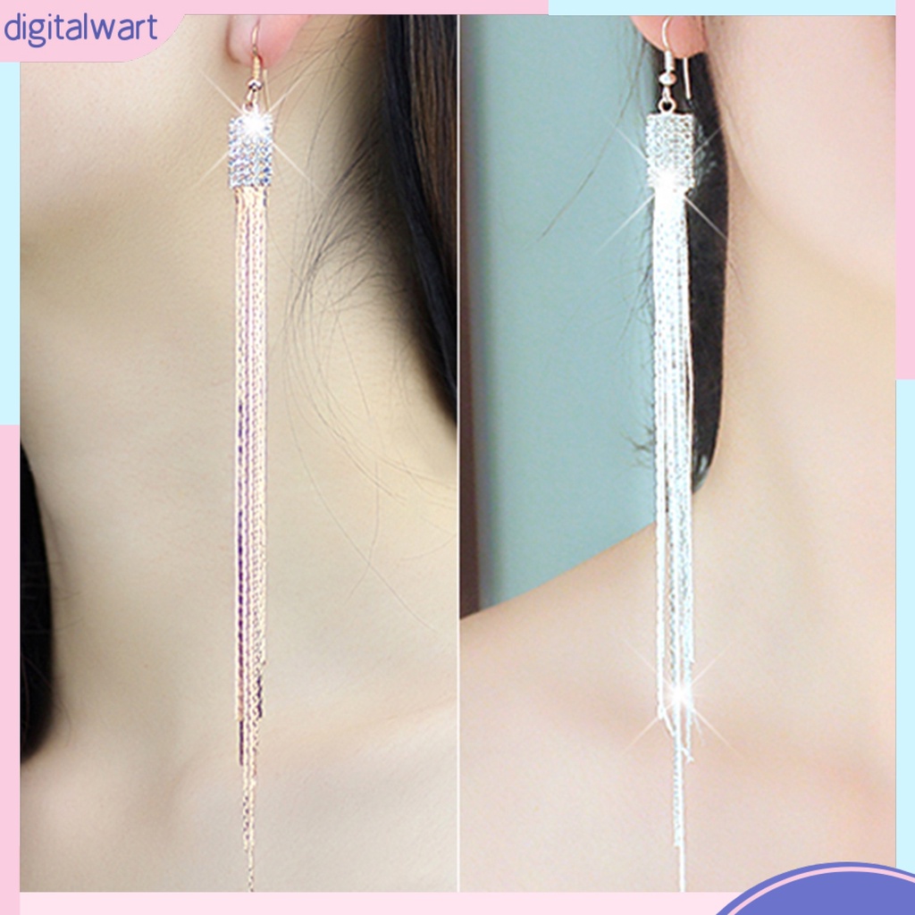 Khuyên tai chuỗi dài tua rua đính đá lấp lánh sang trọng cho nữ