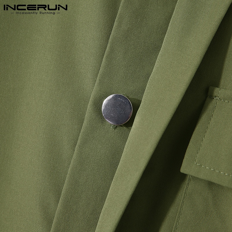 Áo liền quần INCERUN dài tay màu trơn phối dây thắt lưng thời trang cho nam