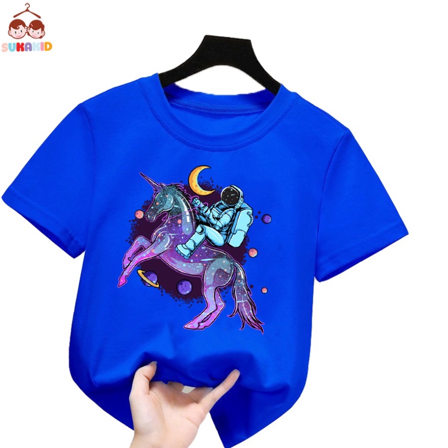 (giá sỉ ) Áo thun trẻ em phi hành gia cưỡi ngựa mặt trắng Bé trai và gái.áo cho bé từ 6kg-30kg.AL61.