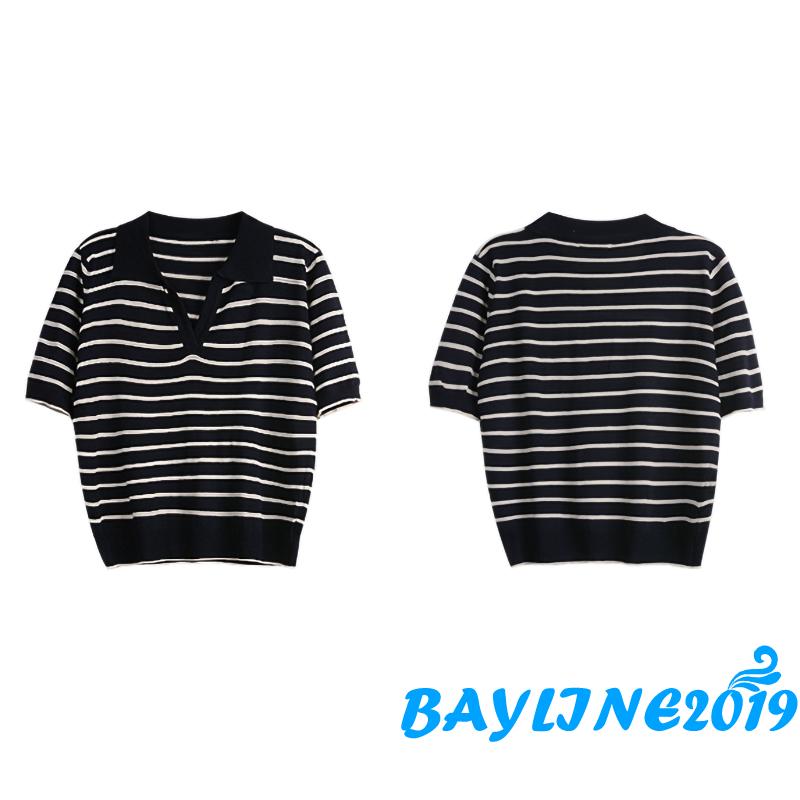 Áo Thun Polo Ngắn Tay Họa Tiết Sọc Ngang Quyến Rũ Dành Cho Nữ | BigBuy360 - bigbuy360.vn