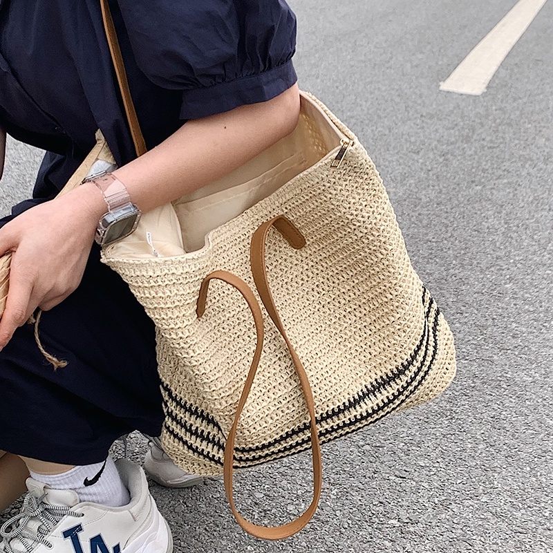 Túi Xách Đan Rơm Đeo Vai Sức Chứa Lớn Thời Trang Đi Biển Cho Nữ