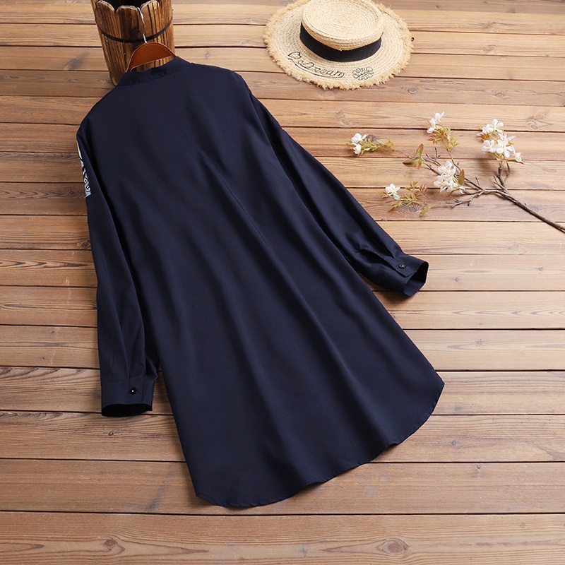 Áo sơ mi ZANZEA tay dài có cổ in màu tương phản retro thời trang thường ngày