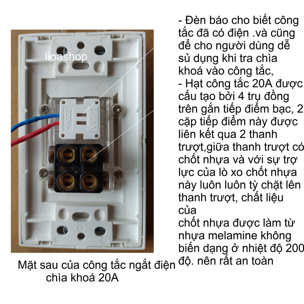 CÔNG TẮC NGẮT ĐIỆN LIOA DÙNG CHÌA KHOÁ - 20A.