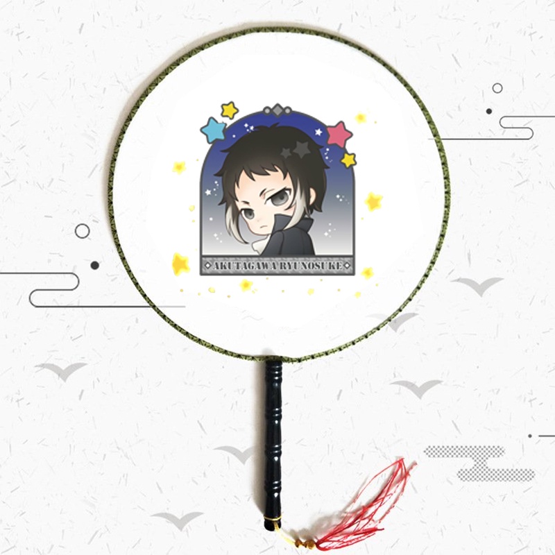 Quạt tròn cổ trang in hình anime chibi BUNGOU STRAY DOGS cán gỗ quà tặng độc đáo xinh xắn