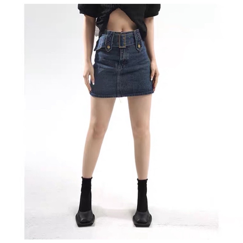 Chân váy jeans phối nịt