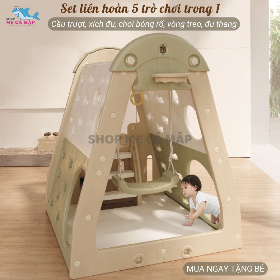 Set liên hoàn cầu trượt xích đu, liên hoàn vận động cho bé 5 in 1, chịu tải 80kg [HÀNG SẴN KHO]