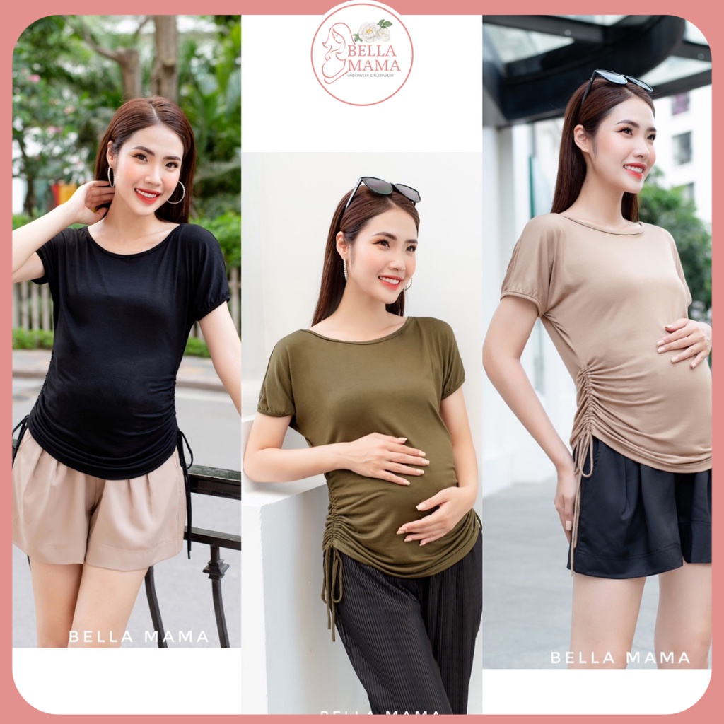 Áo thun bầu mùa hè thiết kế Bella | Áo bầu cotton 3 màu BE ĐEN XANH | Áo bầu nữ co dãn siêu mát| Áo bầu bigsize 45-80kg