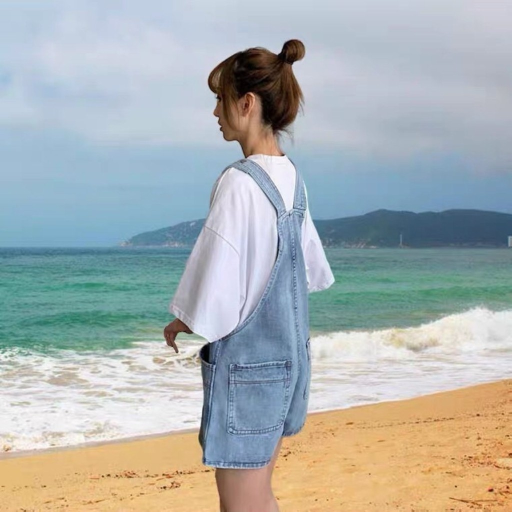 Quần yếm nữ ☘ Yếm đùi nữ sắn gấu phối 2 túi cực xinh, phong cách Hàn Quốc trẻ trung MS31
