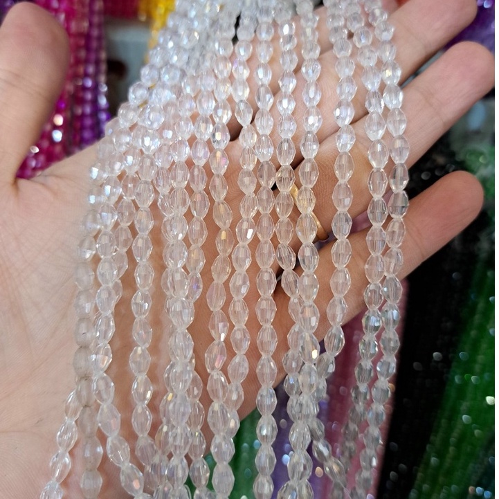 1 Dây Pha Lê đá hình hạt lúa 4x6mm làm vòng tay, DIY