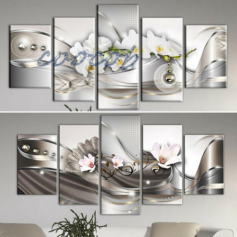 Bộ 5 bức tranh không khung vẽ hoa hiện đại bằng vải bố chống nước không khung trang trí DIY cho văn phòng/phòng ngủ