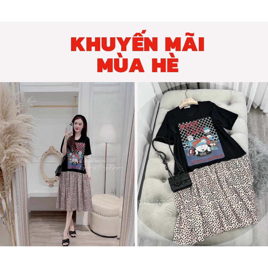 (video+ảnh thật) Váy xuông nữ🍁váy áo cottong màu đen họa tiết hoạt hình phối chân váy voan cực xinh- hot tiktok2021