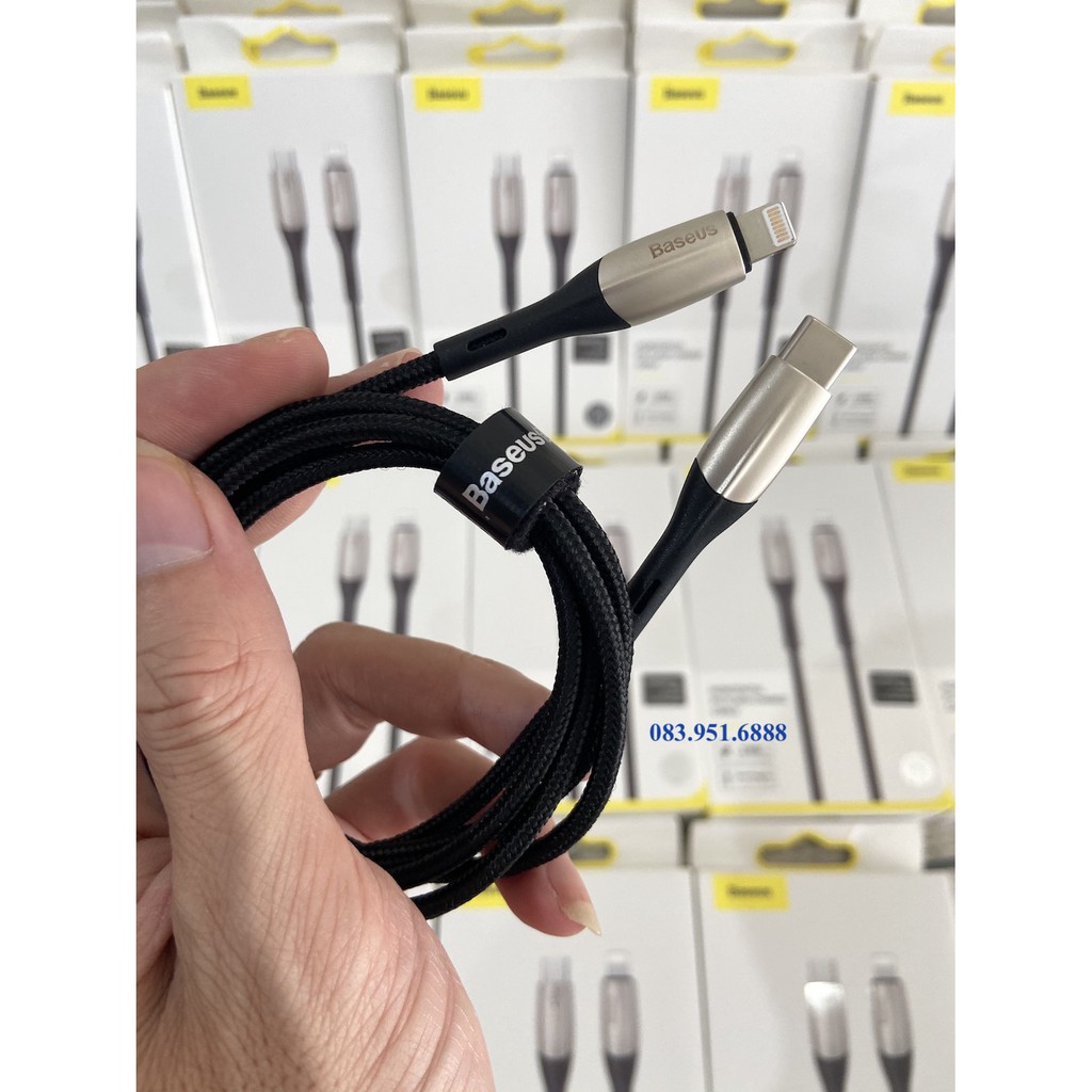 Cáp sạc nhanh cao cấp iPhone C to Lightning Baseus Horizontal PD Flash Charge Cable ( dây nylon carbon, 2 đầu thép đúc )