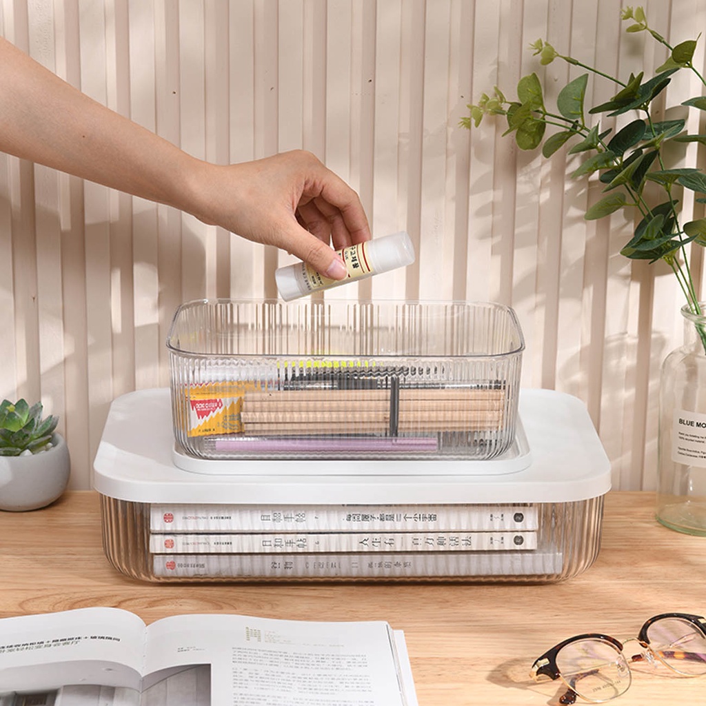 Hộp đựng đồ dùng JUJIAJIA cỡ lớn trong suốt để bàn tiện lợi