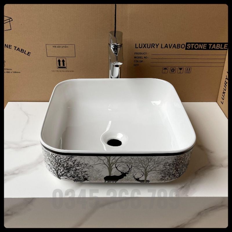 Lavabo vuông đặt bàn hoa văn cao cấp (KT 39x39cm)