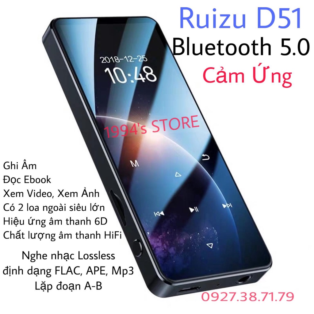 (CÓ SẴN) Máy Nghe Nhạc Ruizu D51 Bluetooth 5.0 Bản 16Gb - Loa Ngoài - Màn cong 1,5D - Phiên bản 2022