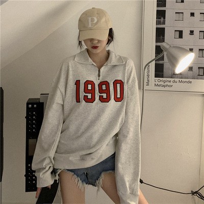 Áo Sweater Nữ Chất Liệu Nỉ, Khóa Kéo Cổ Áo - Áo Dài Tay Nữ Form Rộng 1990 Basic ATD001