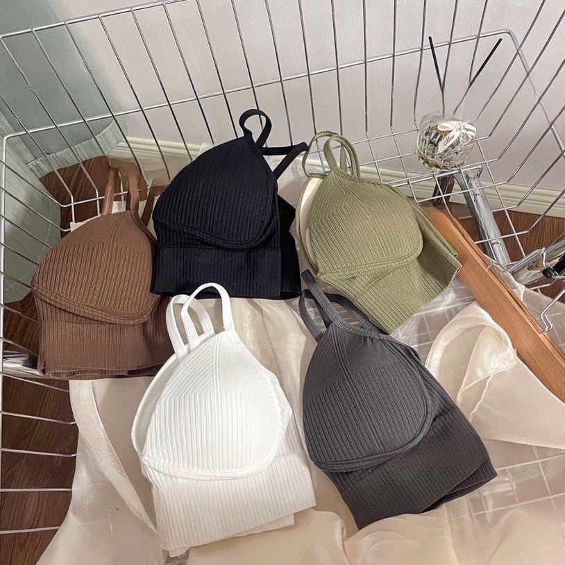 Áo bra 2 dây cotton gân tăm, có mút mềm thoải mái HLBOUTIQUE B614