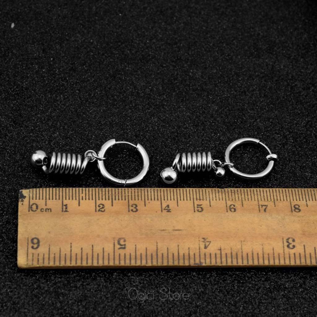 Bông tai, Khuyên tai nam nữ thép không gỉ dáng tròn thả thiết kế hình lò xo độc đáo, Cá tính, Unisex, 1 chiếc