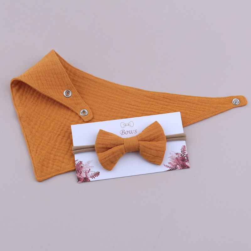 Yếm Ăn Vải Cotton Mềm Màu Trơn Đính Nơ Kiểu Công Chúa