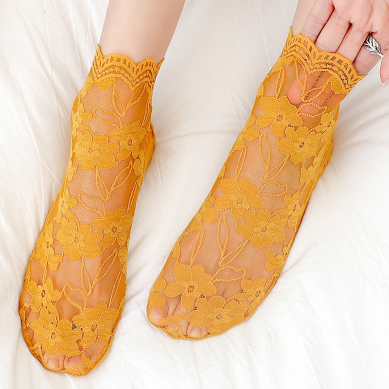 1 Đôi Tất Lưới Cotton Phối Ren Hoa Thời Trang Cho Nữ