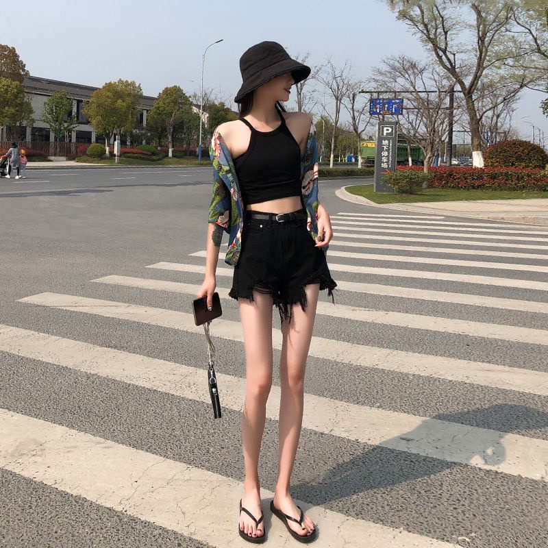 Xả Kho : XK006 Quần short jean nữ ngắn tua rua lưng cao thời trang cho nữ nhiều màu tùy chọn phối rách denim cotton