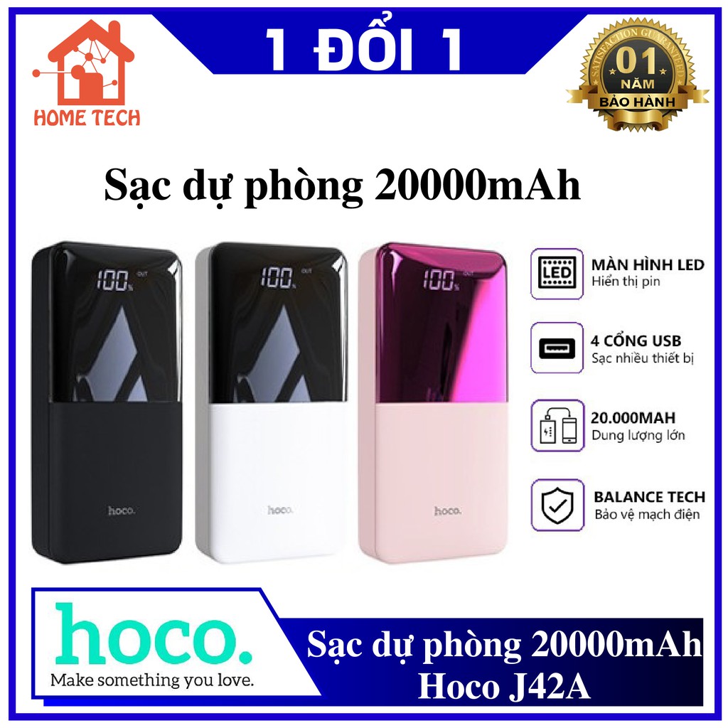 Pin sạc dự phòng 20000mAh Hoco J42A 20000mAh 2 cổng input / 4 cổng output CHÍNH HÃNG