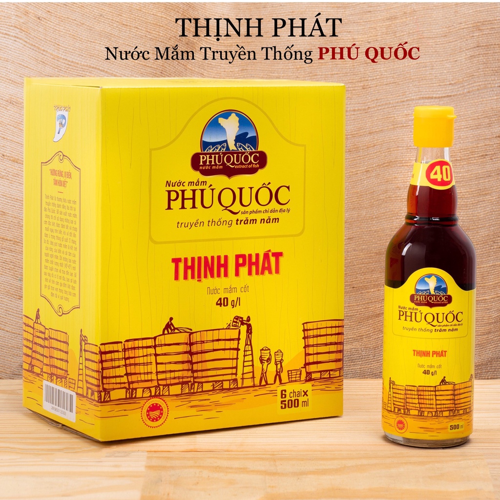 Combo 6 chai 500ml Lam Ngọc 40 độ đạm nước mắm truyền thống Phú Quốc Thịnh Phát nguyên chất từ cá cơm biển Phú Quốc