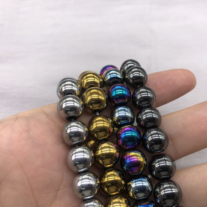 Chuỗi Hạt Đá Hematite Tự Nhiên 4-12mm 4 Màu Làm Vòng Tay Cho Nam