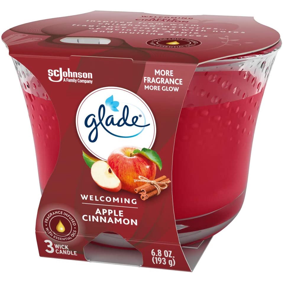 Đèn cầy nến thơm 3 bấc Glade 3-wick Candle Jar Air Freshener Apple Cinnamon 193g (Mỹ)