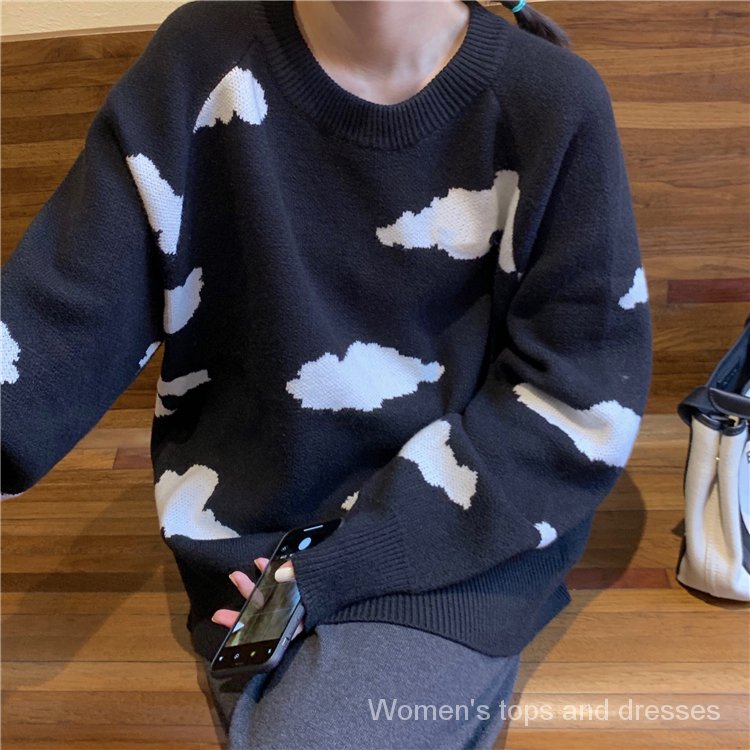 Áo Sweater Dệt Kim In Hoạt Hình Đám Mây Kiểu Hàn Quốc Thời Trang Mùa Thu 2020 Cho Nữ