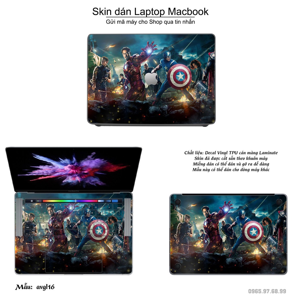 Skin dán Macbook mẫu Avenger (đã cắt sẵn, inbox mã máy cho shop)