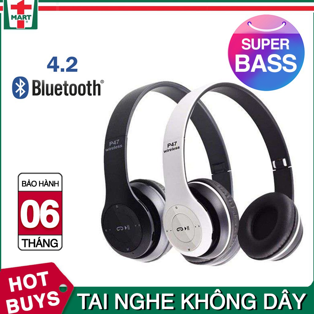 [Mã ELFLASH3 hoàn 10K xu đơn 20K] Tai nghe chụp tai bluetooth P47 có khe cắm thẻ nhớ - Âm Thanh Đỉnh Cao