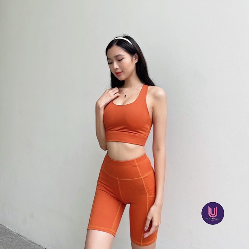 Quần tập gym yoga thể thao nữ legging đùi Biker short lưng cao màu trơn Today U Wear