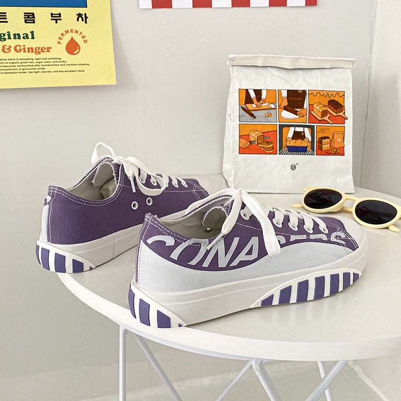 Mới Giày Thể Thao Canvas Màu Tím Phong Cách Hàn Quốc Cho Nữ Sinh