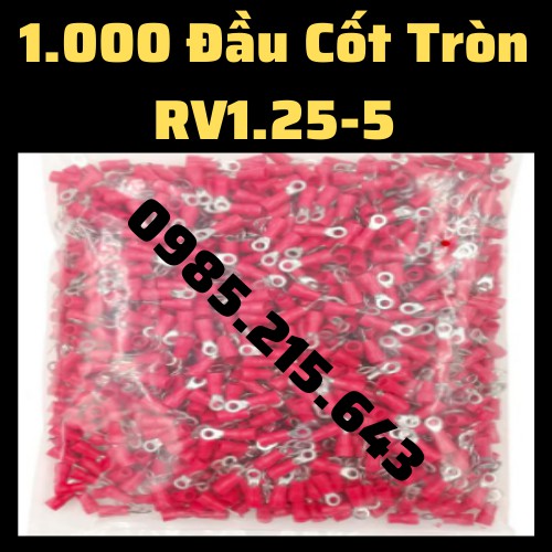 1000 Đầu cos tròn RV1.25-5, đầu cốt tròn RV1.25-5, đầu cos chữ O, đầu cos dây điện