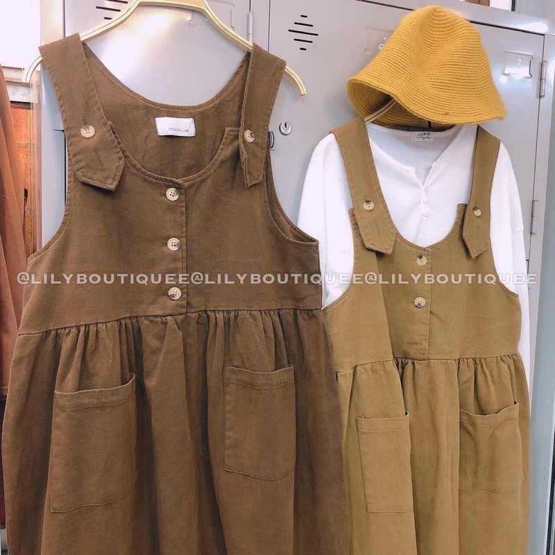 Váy yếm nhung 3 khuy 2 túi