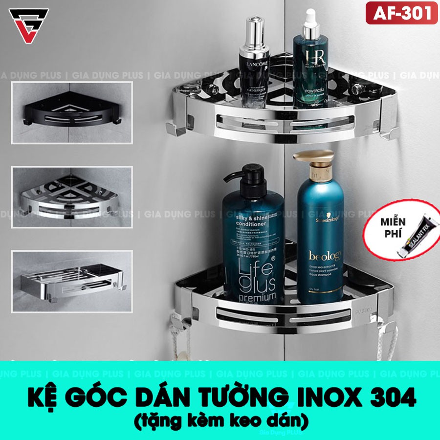 Kệ góc tam giác inox 304 cao cấp dán tường (tặng kèm keo dán)