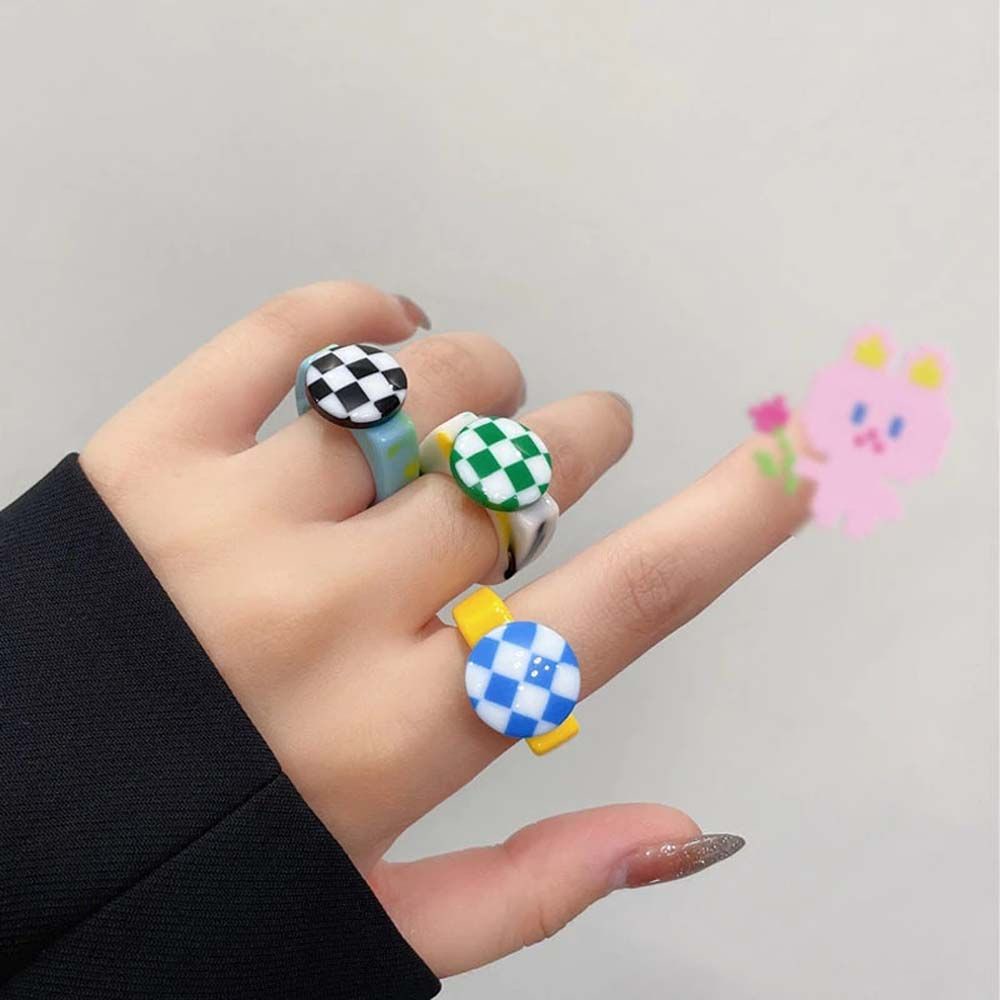 Nhẫn đeo tay bằng nhựa resin trong suốt họa tiết sọc caro phong cách Hàn Quốc cổ điển cho nữ