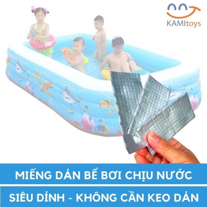 Combo 3 miếng Vá Dán bể phao hồ bơi bơm hơi siêu dính chịu nước cỡ 5x10cm mã 50031